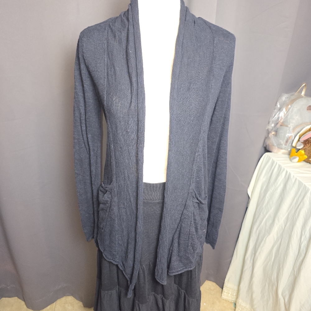 Billabong Women’s Hooded Cardigan Sweater Gray Open Front Pockets M